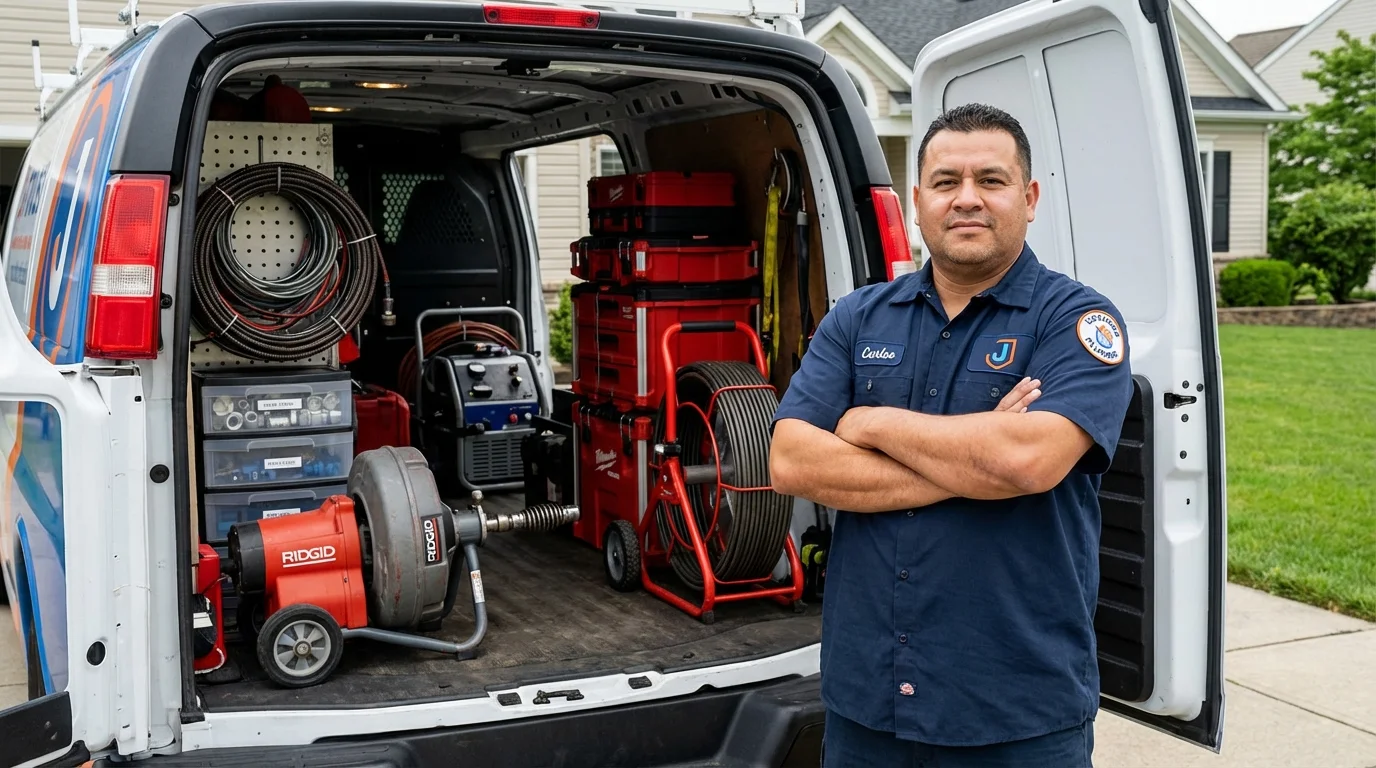 Professional drain cleaning equipment and Johns Plumbing LLC plumber in Keeseville