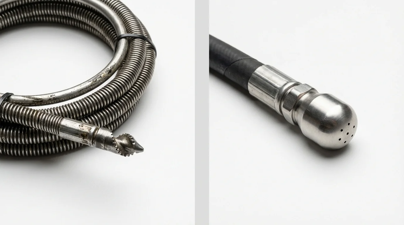 Drain snake cable and hydro jetting nozzle used for drain cleaning in Keeseville, NY