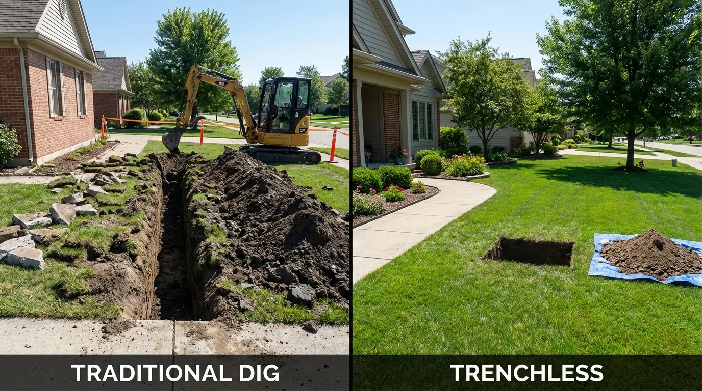 Trenchless sewer repair with minimal yard damage versus traditional excavation in Keeseville, NY